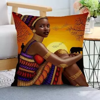 Наволочка Yousheng, стильный африканский женский дизайн, легко чистится, гладкая потайная молния, моющаяся напольная наволочка для дивана, автокресла оранжевый