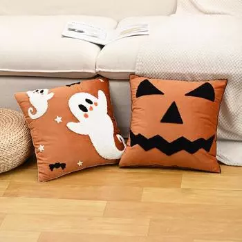 Наволочка Yousheng Throw с вышивкой в виде 3D-призрака, скрытая застежка-молния, наволочка для подушки для спальни, гостиной, дивана, украшения на День благодарения set A
