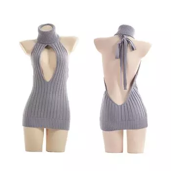 Назад Лента Трикотажное Платье Сексуальный Свитер Милый Соблазн Нижнее Белье Костюм Одежда Хэллоуин Косплей [LIKENNY] Женский (Серый)