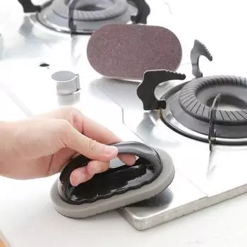 Наждачная губчатая щетка с эргономичной ручкой Мини-маслостойкая быстросохнущая многофункциональная кухонная посуда Кастрюля Сковорода Раковина Плита Верхний скруббер Инструмент для очистки коричневый