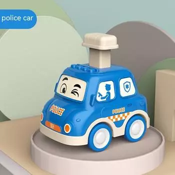 Нажми и поедь Инерционные машинки Полиция, Школьный автобус, Пожарная машина Мультяшные игрушки Прочные, Развивающие Веселые Идеально для Хэллоуина, Дня благодарения, Рождества синий