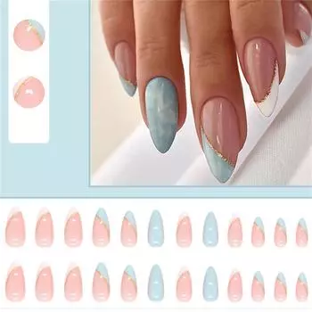 Нажмите на ногти, длинные акриловые ногти, накладные ногти, зеленые ногти, ногти с полным покрытием для женщин, 5 мл