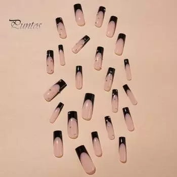 Нажмите на ногти, французский акрил, удлиненные, со стразами, блестящий маникюр своими руками, полное покрытие, длинные накладные ногти A