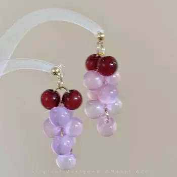 Назначение винного бога ~ Разноцветные серьги-бусины «кошачий глаз» из виноградных бусин, женские ретро серьги для студентки-художницы, летние серьги с дофамином Purple Grape Stud Earrings (Silver Needle)