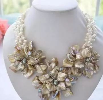 Название товара wholesale Ручная работа 3 ряда 18 дюймов из белой рисовой жемчужной ракушки Вязание цветочного ожерелья Код товара