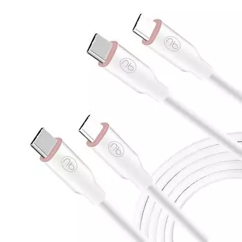NB Power [Комплект из 2 шт.] Силиконовый кабель USB C 1 м TYPE-C быстрая зарядка PD3.0 60 Вт 480 Мбит/с передача данных Мягкий код В комплекте с силиконовой лентой для крепления белого цвета