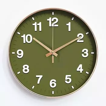 Nbdeal настенные часы радио аналоговые непрерывная секундная стрелка тихие 3D символы диаметр 30 см (Трава зеленая)