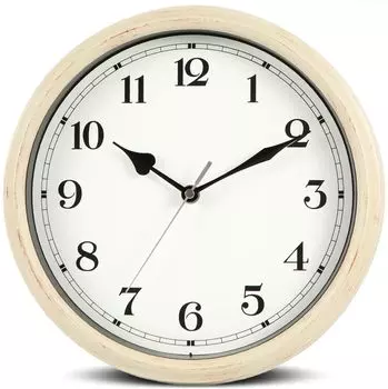 Nbdeal настенные часы радио часы с непрерывной секундной стрелкой бесшумные диаметр 28 см аналоговые антенны ретро бежевый FG-887