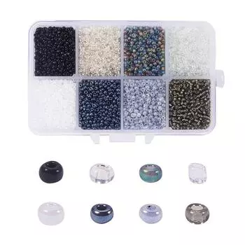 NBEADS 1 Box 8 Colors Ceylon Glass Circular Seed Beads Spacer Beads Jewelry Accessories Parts Cool Colors (Approx. 12500pcs)