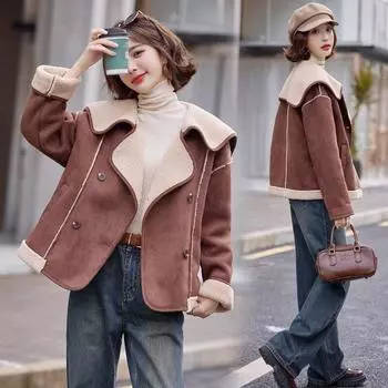 Не беспокойтесь о продвижении новой женской одежды короткое пальто на зиму 2024 года, модный темперамент с лацканами из меха, интегрированный для женщин S