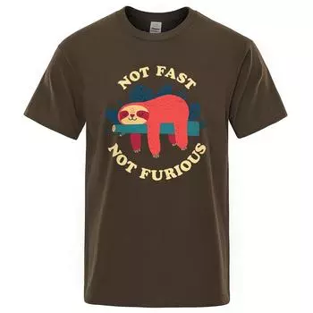 Не быстрый, не яростный Мультяшный принт Мужские футболки Дышащие брендовые топы Уличная мода Футболка Мужские повседневные летние футболки S