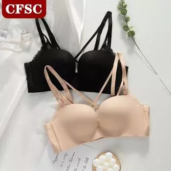 Не оставляющая следов, удобная пряжка спереди, красивая спинка, простые сборки, глянцевое кольцо из нержавеющей стали, дышащий бюстгальтер 32/70AB чёрный