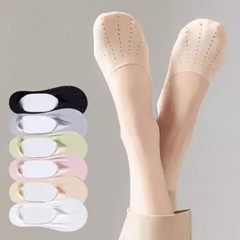 Не показывать сетчатые носки с дырочками, женские хлопковые лодочки с низким вырезом, невидимые потайные носки, нескользящие для обуви на плоской подошве one size чёрный