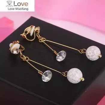 Не проколотые клипсы на серьги корейские серьги в форме жемчуга длинные женские для вечеринки