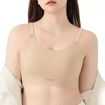 Не просто бюстгальтер Футболка Nabe Бюстгальтер, который визуально уменьшит вашу грудь Беспроводной бюстгальтер Открытый бюстгальтер, который сглаживает большую грудь Тонкие бретельки делают ее бежевый