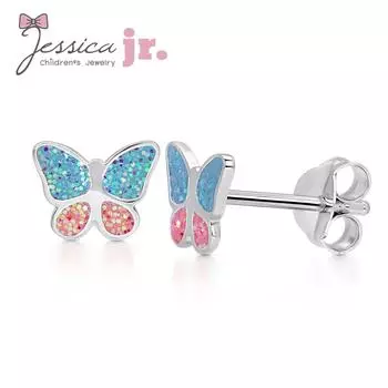 Неаллергенные серьги-гвоздики из чистого серебра 925 пробы с розовыми и синими блестками для девочек