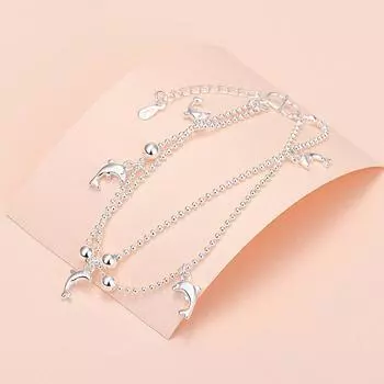 Неаллергенный настоящий тибетский серебряный браслет из бисера, браслет на ногу, модные милые подвески в виде дельфина, браслеты для женщин, свадебные украшения Sl3005 Resizable