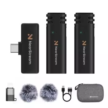 NearStream Беспроводной микрофон Штыревой микрофон Микрофон 2 передатчика 1 приемник Сертифицированный петличный микрофон Всенаправленный