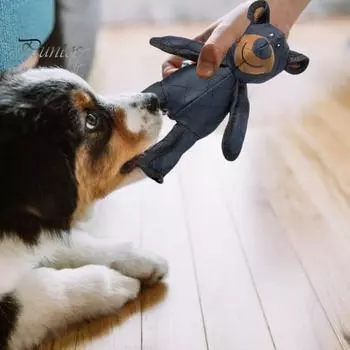 Небьющаяся игрушка для собак-медведей для агрессивных любителей жевать. Прочная жевательная игрушка для собак крупных пород. Прочная плюшевая пищащая игрушка для умственной стимуляции. Здоровая. темно-синий