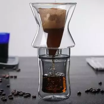 Небьющаяся кофеварка Pour Over на 8 унций — графин из боросиликатного стекла, постоянный фильтр, стеклянный чайник, ручная капельница