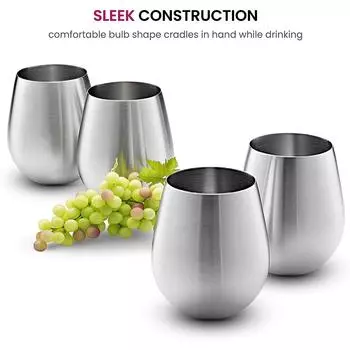 Небьющиеся бокалы для вина из нержавеющей стали — набор из 4 бокалов на 18 унций. Набор красных и белых бокалов для вина без ножек из нержавеющей стали премиум-класса 18/8