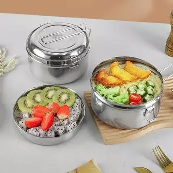 Небьющийся пищевой контейнер 2-слойный пищевой контейнер для хранения еды 304 нержавеющая сталь ланч-бокс для школы 16cm-No Compartment