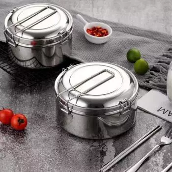 Небьющийся пищевой контейнер круглый ящик для хранения продуктов портативный ланч-бокс из нержавеющей стали 304 суп 16cm-No Compartment