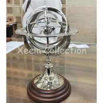 Небесная/армиллярная сфера из латуни на черном деревянном пьедестале | Идеи домашнего декора для стола и столешницы | Сфера небесный глобус