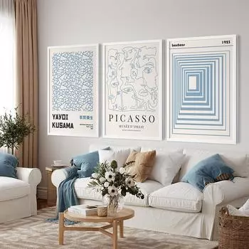 Небесно-голубой Баухауз линия Матисс Пикассо настенная живопись на холсте постеры на скандинавскую тему и принты настенные панно для декора гостиной 21x30cm No Framed