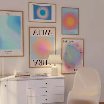 Небесно-голубой градиент ауры, модный духовный энергетический постер, закон притяжения, художественная печать на холсте, картина в стиле минимализма, настенное искусство, декор комнаты 21x30cm No Framed