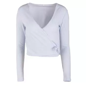 Небесно-голубой топ с запахом и длинными рукавами ТОЛЬКО для женщин S бледно-синий