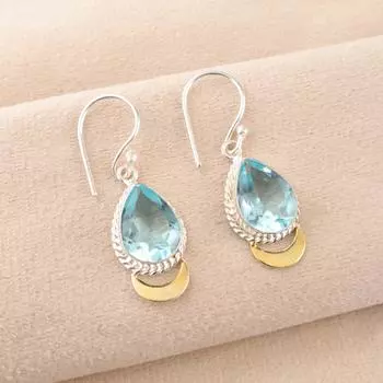 Небесно-голубой топаз драгоценный камень 925 проба серебро ручная работа ювелирные изделия серьги-подвески 1,5 EE-162-12