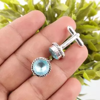 Небесно-голубой топаз драгоценный камень 925 стерлинговое серебро ручной работы запонки для подарка на день рождения CL-3-8