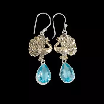 Небесно-голубой топаз драгоценный камень 925 стерлинговое серебро ювелирные изделия ручной работы серьги 2.20 EE-44-2