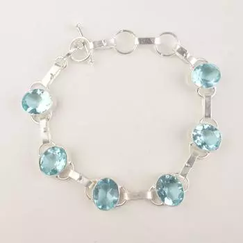 Небесно-голубой топаз драгоценный камень 925 стерлинговое серебро ювелирные изделия ручной работы браслет 9 для подарка RB-6-16