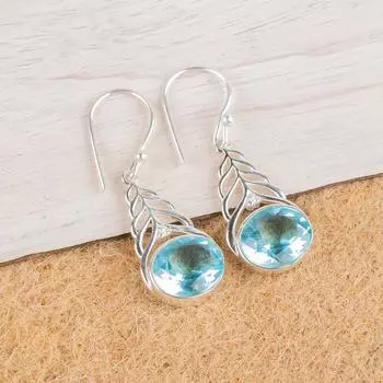 Небесно-голубой топаз драгоценный камень 925 стерлинговое серебро ювелирные изделия серьги-капли 1,64 CE-1-8