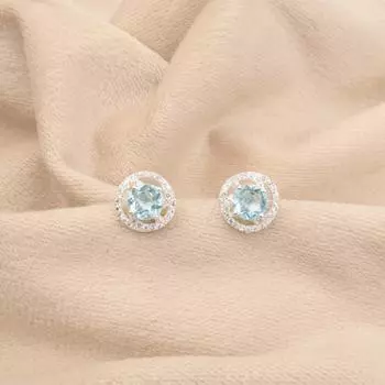 Небесно-голубой топаз драгоценный камень 925 стерлинговое серебро ювелирные изделия циркон пусеты для женщин подарок CZE-8-5