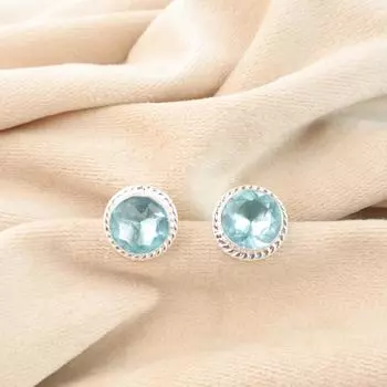 Небесно-голубой топаз драгоценный камень 925 стерлинговое серебро ювелирные изделия ручной работы серьги-пусеты 0,53 EE-147-20