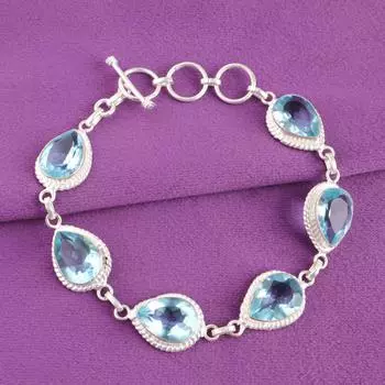 Небесно-голубой топаз драгоценный камень 925 стерлинговое серебро ручная работа дизайнерский браслет RB-15-3