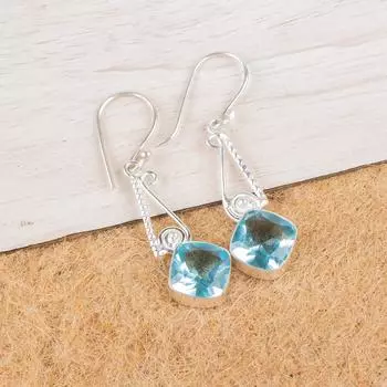 Небесно-голубой топаз драгоценный камень 925 стерлинговое серебро ювелирные изделия ручной работы серьги-крючки 1,90 EE-46-9