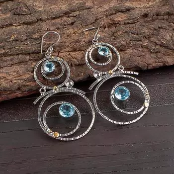 Небесно-голубой топаз драгоценный камень 925 стерлинговое серебро ювелирные изделия ручной работы серьги-крючки 2.86 EE-76-16