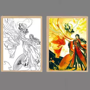 Небесное Чиновничье Благословение Светодиодная Лампа Картина Фигурка Ночной Светильник Мультфильм USB Диммируемая Лампа USB Художественный Декор 23x17cm