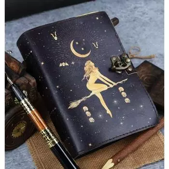 Небесное Солнце и Луна Винтажный кожаный ежедневник ручной работы с бумажным краем и заготовкой 7 x 5 in