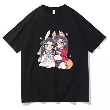 Небесные Чиновники Благословение Тянь Гуань Ци Фу TGCF Большие Футболки ЖЕНЩИНЫ 100% Хлопок Футболки Манга/Комиксы Футболки Boylove Модные Топы S чёрный