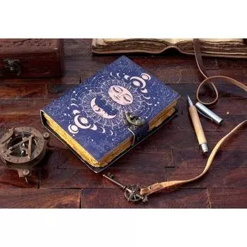 Небесный принт Солнца и Луны • Пустая Книга Заклинаний • Журнал Гримуар • Книга Теней • викканский языческий журнал • Винтажная бумага с рваным краем. 7 x 5 in
