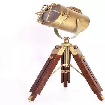 Небольшая настольная лампа ручной работы с антикварной отделкой и напольным штативом светло-коричневого цвета