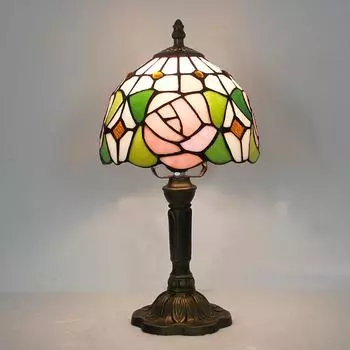 Небольшая настольная лампа, украшение для спальни, витражная лампа в стиле Тиффани, четырехлистный клевер, роза, дизайн, комната 8 дюймов