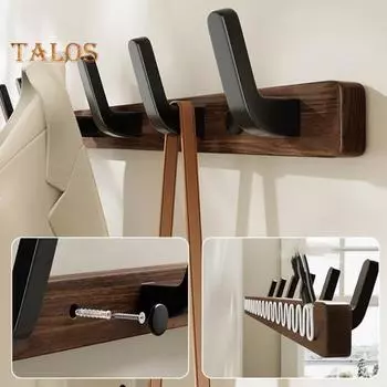 Небольшая вешалка для одежды из орехового дерева с 5 крючками, прочная, несущая, простая в установке, настенная, прочная, деревянная вешалка для курток, крючок для полотенец S чёрный