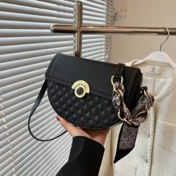 Небольшие кожаные сумки-седла для женщин, зимняя сумка через плечо с цепочкой, женские винтажные сумки под мышками для женщин чёрный