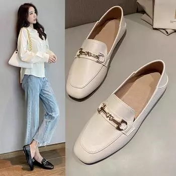 Небольшие одинарные туфли женские весенние с одной педалью нескользящие на плоской подошве в британском стиле повседневные туфли Doudou с мягкой подошвой ленивые 35